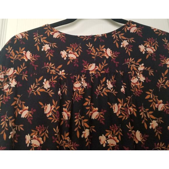 Beach Lunch Lounge Dress Black Floral Knee Length Boho Peasant Prairie Sz L - Picture 3 of 12